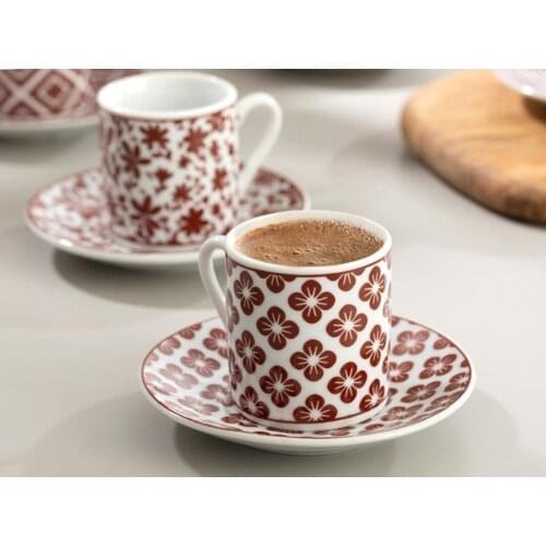 English Home Bordeaux - Mira Porcelain 6 Piece Coffee Cup Set 80 ml, Traditional Turkish Coffee Cup 12 Piece Turkish Coffee