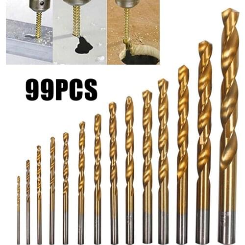 99pc HSS High Speed Steel Titanium Coated Drill Bit Set Cobalt Drill Bit Set for Stainles Steel Metal HSS-Co Cobalt Bit Titanium