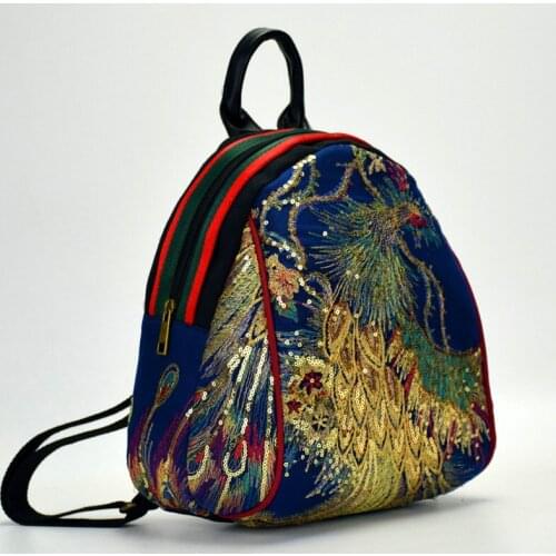 National wind new peacocks embroidery embroidered bag handbag canvas backpack girl lovely mini bag