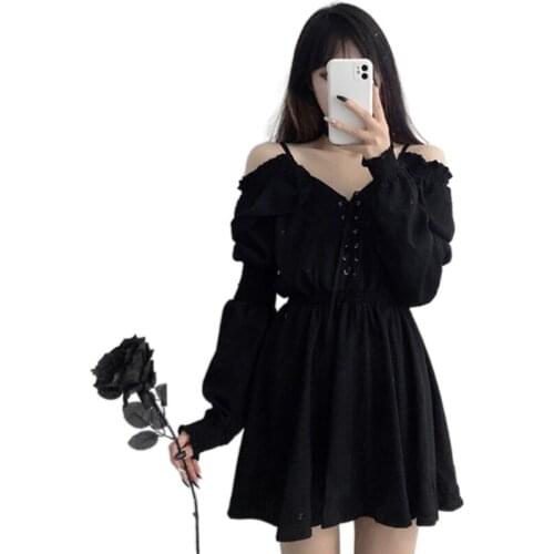 Autumn Dress Women Long Sleeve V-neck Mini Dress 2021 Female Plus Size Solid Black Gothic Casual Office Work Dress Lady Vestidos