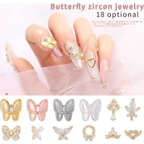 The Latest 1pc Pendant Chain 3D Alloy Butterfly Nail Art AAA Cubic Zirconia High Quality Design Brand Nail Art Accessories Tools