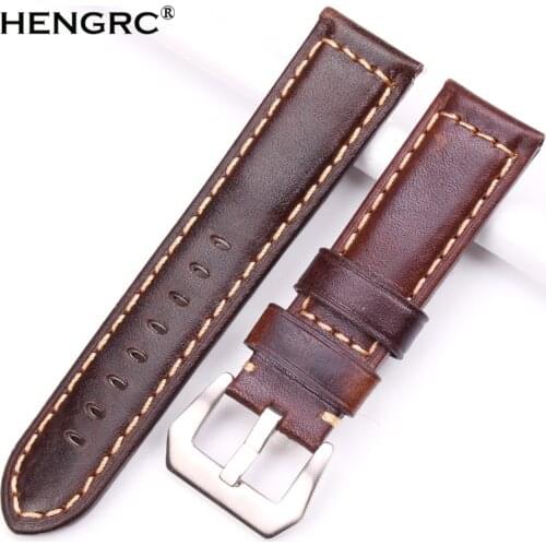 Retro Genuine Leather Watchbands Men 22mm 24mm Watch Band Strap Stainless Steel Brushed Buckle Accessories For Panerai