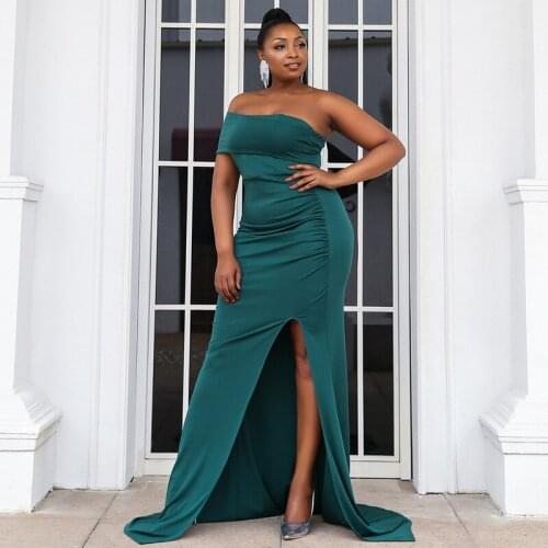 Sexy Strapless Boat Neck Dress African Clothes Women Plus Size Party Evening Dress Bar Singer Clothing European Clothing YS1891