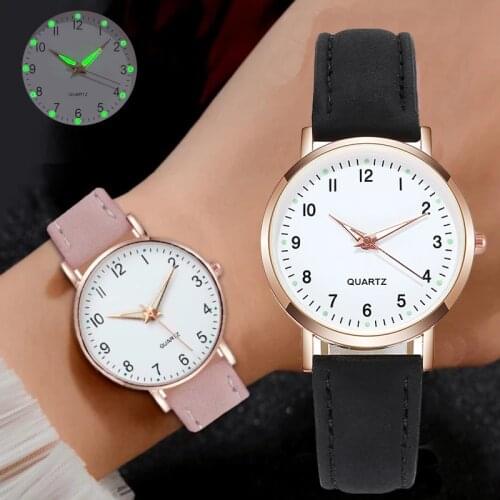 Luminous watch ladies simple digital retro frosted leather small fresh casual watch ladies quartz watch