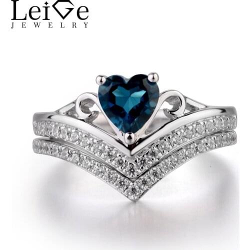 Leige Jewelry London Blue Topaz Ring Silver 925 Wedding Promise Rings Fine Jewelry Heart Cut Christmas Romantic Gifts For Woman