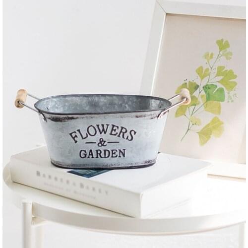 Vintage Iron Flower Pot Desktop Succulent Flowers Vase Plant Flowerpot Hanging Balcony Plant Bucket Planting Display Home Decor