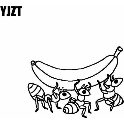 YJZT 15.9CM*11.8CM Nifty Cartoon Ant Carry Banana Delicate Vinyl Decal Nice Car Sticker Black/Silver C19-0815
