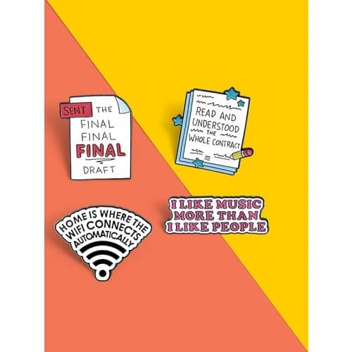 Funny Quote Post-It Enamel Pin Book Wifi Brooches Backpacks Lapel Pin Badge Cartoon Metal Jewelry Gift For Friends Wholesale New
