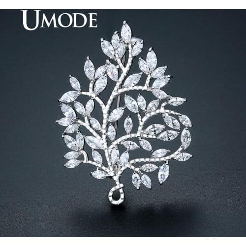 UMODE Trendy Christmas Tree Brooches for Women Fashion Leaves CZ Pins Suit Jewelry Accessories Wedding Party Gifts UX0032
