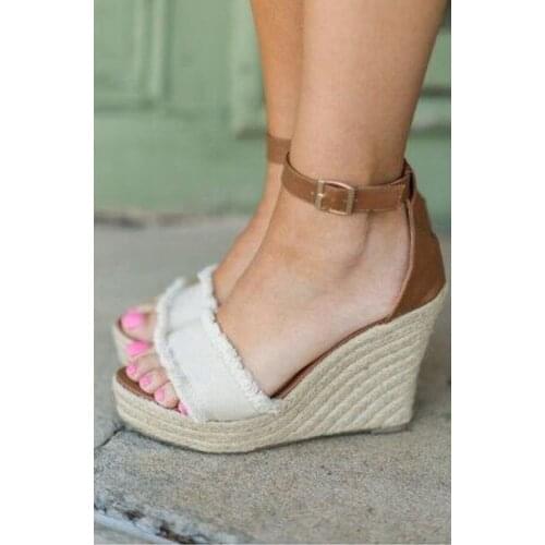 Newest Blue White Denim Peep Toe Wedge Heel Sandals Woman Gladiator Platform Summer Ladies Mixed Colors Beach Vacation Shoes