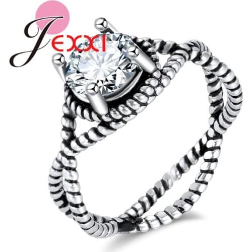 Brand New Thai Silver Ring with White CZ Crystal Jewelry Ring for Women Wedding Bague Bijoux Femme Engagement Ring