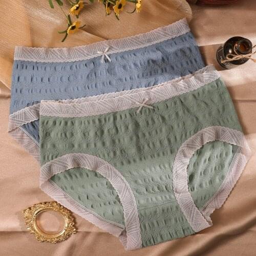 Womens underwear graphene antibacterial crotch high waist belly breathable seamless lace simple