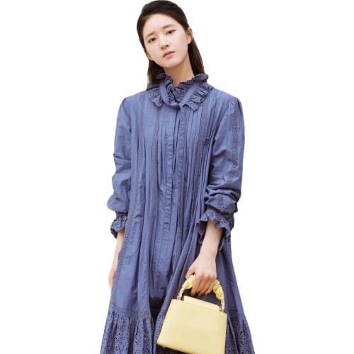 Women Dress 2021 Early Autumn New Style Embroidered Lace Long-sleeved Waist Slimming Dress
