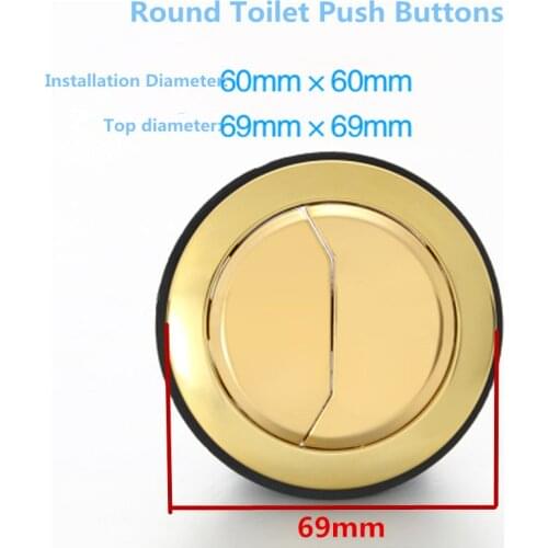 Gold color Top diameter 69mm Round Toilet water tank double push button,Installation Diameter 60cm Round Toilet dual push button
