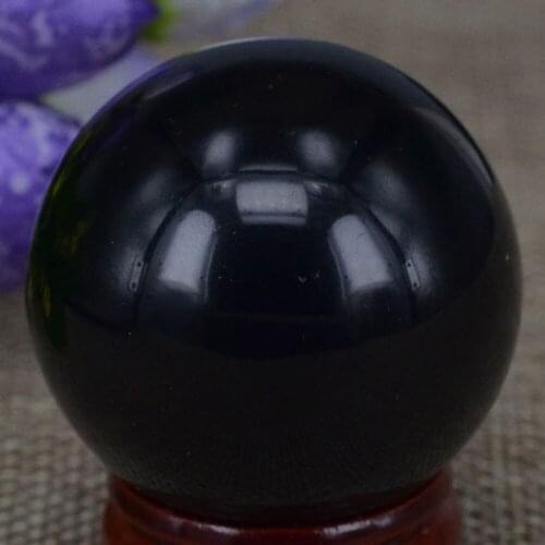 1.6")40mm Natural Gemstone Black Obsidian Sphere Crystal Globe Ball Chakra Healing Reiki Stone Carving Crafts W/Stand
