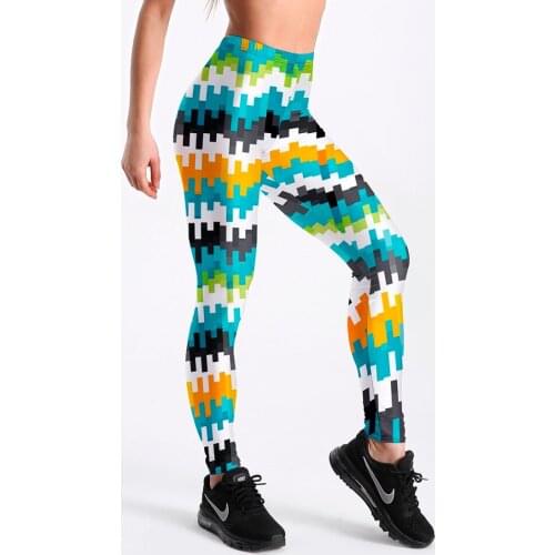 12% Spandex Sexy Elasticity Workout Color Pixel Aliasing Leggings Women Printed Leggings Push Up Pants