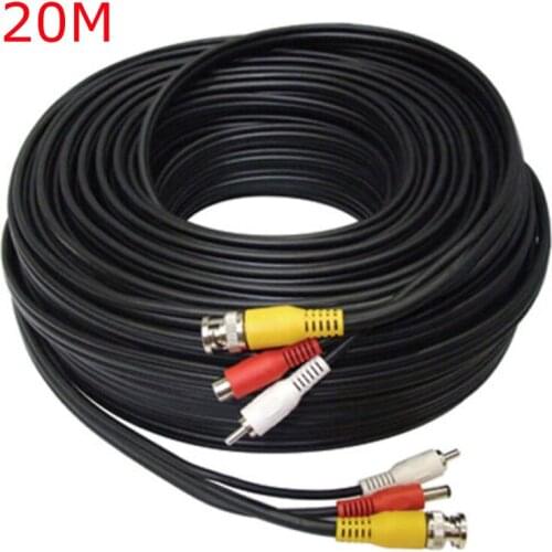 20Meter 20M BNC Video Male DC Power Jack M/F RCA Audio CCTV Camera Extension Cable Black