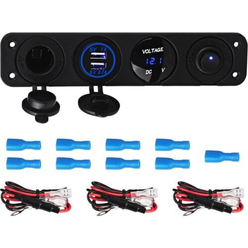 4 Gang Panel Switch yacht +3.1A Dual USB Car Charger + Led Voltmeter + Cigarette Lighter Socket Car boat Led switch panels 12v