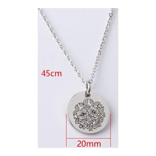 5pcs/lot Plant flower picture rose gold Necklaces For Women Men Stainless Steel Wafer 45cm Chain Necklaces Jewelry Gift
