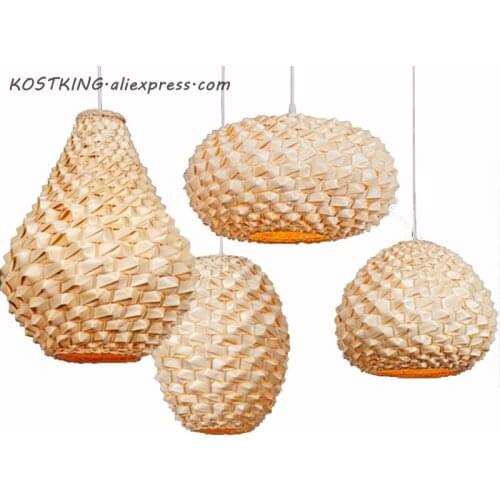 KOSTKING Handmade Craft Bamboo Wicker Rattan Lantern Lampshade Pendant Light Fixture Asian Japan Lamp Lighting Bar Restaurant