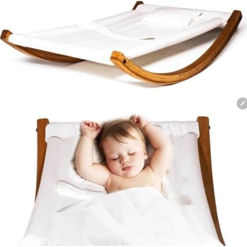 Wooden Baby Cradle ,Cotton Raw Fabric Rocking Baby Cradle