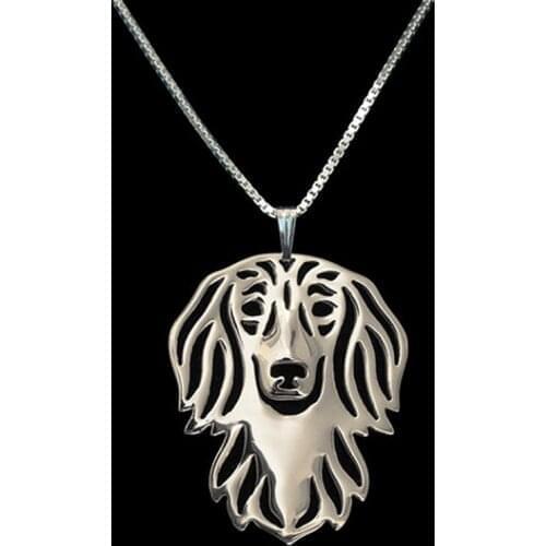Long Haired Dachshund Pendant Necklace Dog Jewelry Women Best Friend Choker