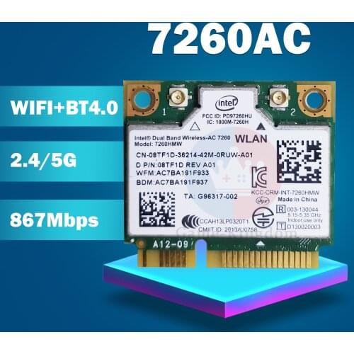 For intel Dual Band Wireless-AC 7260HMWAC 7260HMW 7260AC half Mini PCI-e BT4.0 Wireless card 8TF1D for Dell laptop