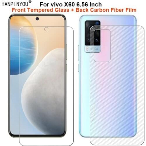 For vivo X60 6.56" 1 Set = Back Soft Carbon Fiber Film + Premium 9H 2.5D Clear Tempered Glass Front Screen Protector