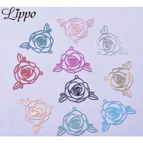 50pcs AC11619 24*30mm Filigree Hollowing out Rose Flowers Charms Earring Connectors