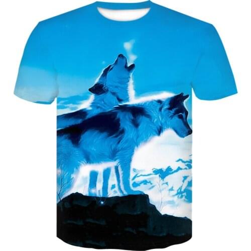 Summer T-shirt Mens Streetwear Round Neck Short Sleeve T-shirt Tops Funny Animal Mens Casual Snow Wolf 3D Printed T-shirt