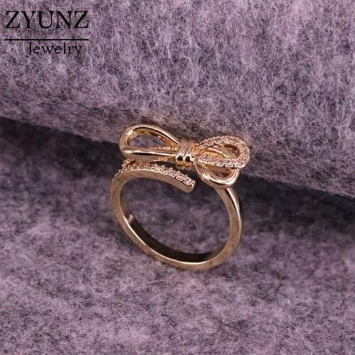 5PCS, Gold Color Bow Knot Stackable Ring Micro Pave CZ Fits Fashion Ring For Women Party & Engagement Ring Jewelry