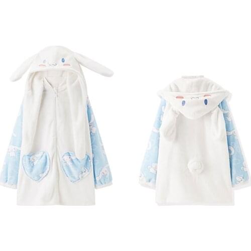 Two Piece Set Kawaii Pajama Winter New Thickened Home Wear Ear Removable Hooded Sleepwear