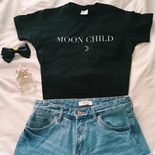 Fashion MOON CHILD T-ShirtS Hipster Cool TopS Tumblr Tees Women Summer Graphic High Quality Cotton Funny Clothing Hip Hop Shirts