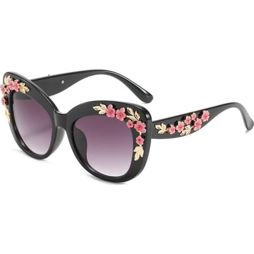 Fashion Cat Eye Sunglasses Luxury Brand Designer Sun Glasses Flower Decoration Vintage Shades Eyeglasses Pink Shades Oculos