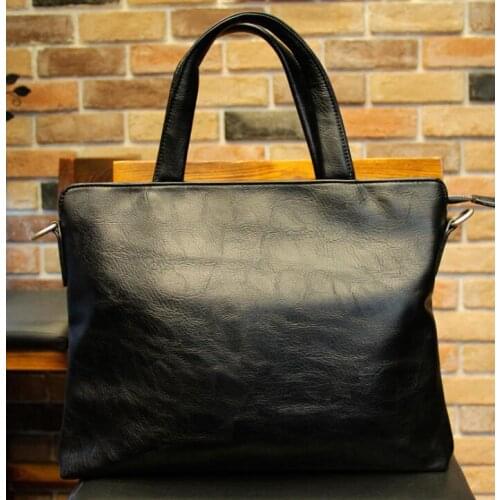 Men PU Black Long Cross Computer Brefcases Business Handbag