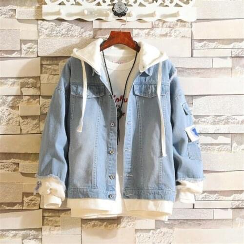 Men Denim Jacket Streetwear Hip Hop Mens Hooded Jean Jackets Male Casual Loose Outerwear New Spring Fashion Slim Fit Coat