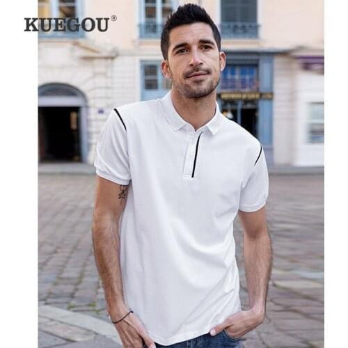 KUEGOU Simple Clothing Mens Polo Shirts Short Sleeves Fashion contrast color Polos Summer High Quality Slim Top Plus Size 90064