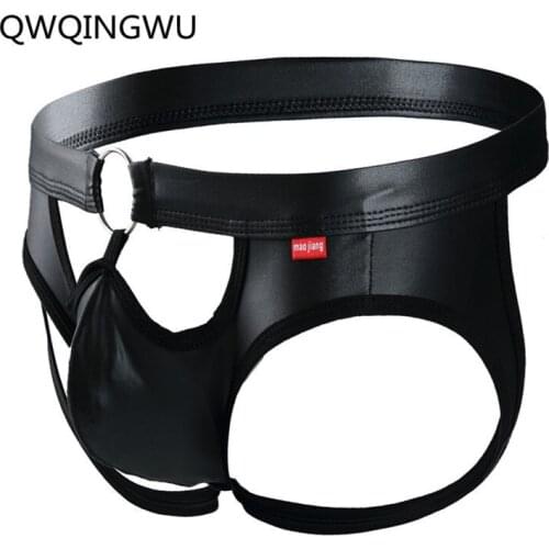 Gay Mens Lingerie Briefs Thong Wetlook Patent Leather Lightweight Open Back Low Rise Mens Bikini Briefs Underwear Panties Thongs