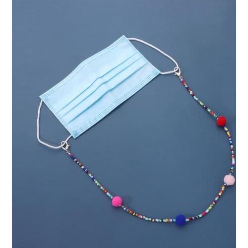 Anti Slip Colorful Seed Beads Plush Ball Mask Holder Neck Strap Eyeglass Chain Necklace Lady Girls Reading Glasses Chain Cord