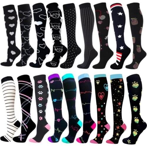 Men Women Compression Socks Heart Star Cat Dog Pattern Golf Tube Animal Unisex Outdoor Running Cycling Long Pressure Stockings