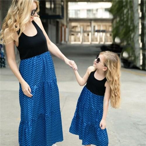 2019 new Summer Matching Mother Daughter Dresses Sleeveless Strapless Length Dress Sundress Girls Dress Family Look clothing