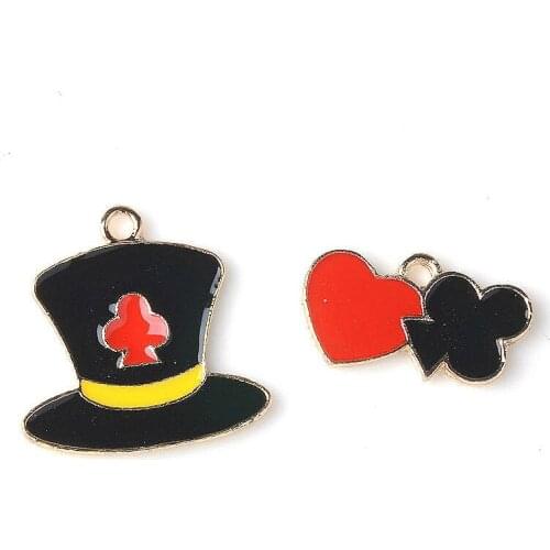 New Oil Drop Jewelry Charms Gold Tone Plated Zinc Alloy Magic Hat Poker heart Flower Enamel Metal Earring Necklace Pendant 20pcs