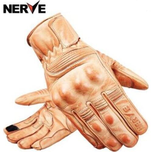 New Men Full Finger NERVE Retro Motorcycle Gloves Waterproof Leather Moto Riding Racing Glove can Touch Screen