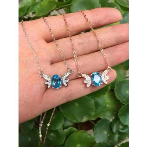 Natural blue topaz stone Necklace natural gemstone Pendant Necklace S925 silver women Child Fashion Elegant Angel Fairy Jewelry