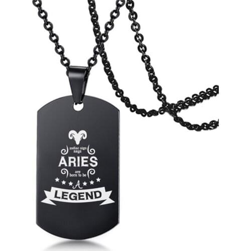 Constellation Tag ID Necklace Black Gold Silver Color Stainless Steel Pendant Necklaces For Men Women 12 Zodiac Jewelry Gift