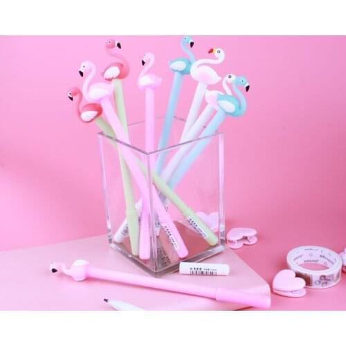 3Pcs Color Random 0.5mm Plastice Silicone Mechanical Pencil with Flamingo Cap Student Stationery Automatic Pencil Writing Supply