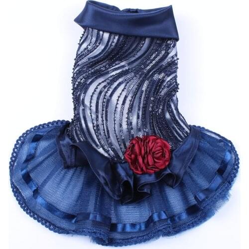 Pet Dog Wedding Dresses Bling Sequins Flower Design Cat Puppy Princess Dress Apparel 5 sizes 3 Colours