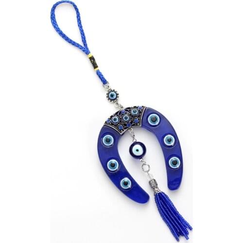 Lucky Eye Alloy Horseshoe Pendant Keychain Evil Eye Tassel Wall Hanging Car Key Chain Fashion Jewelry EY4734