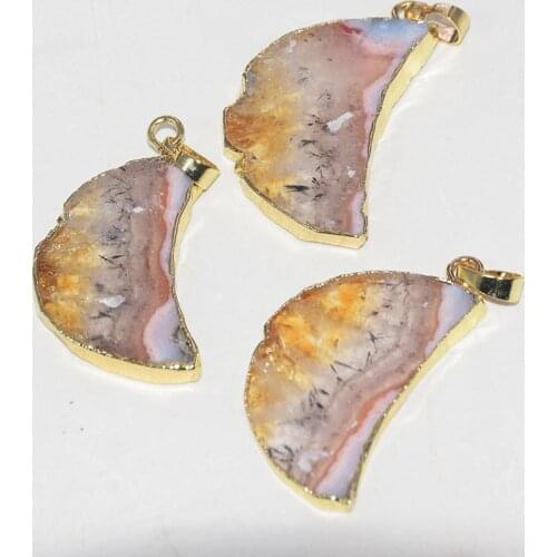 Natural Yellow Crystal Stone Moon pendant 2020 women Gold Plating slice druzy big slab drawing Rough Quartz femme accessories