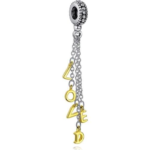 Golden Letters LOVED Pendant Fit Original Pan Charms Bracelet Long Silver Color Chains Tassel Beads DIY Jewelry for Women Dangle